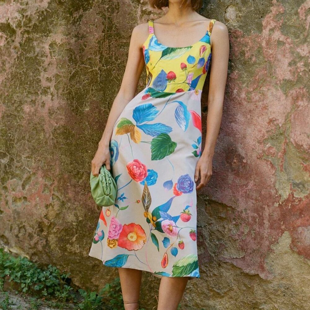 Tuckernuck vivid jardin Floral Dominique Midi Dress Size small Multicolor